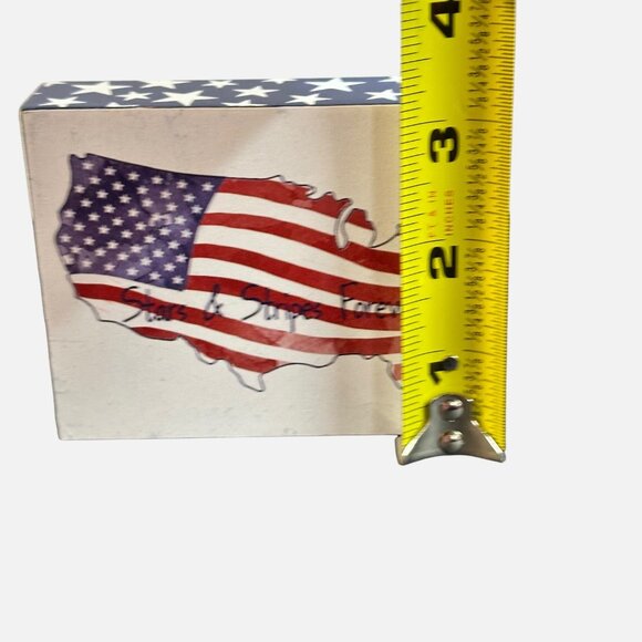 Patriotic Wooden Block Sign 4in USA Map Stars Stripes Shelf Decor Americana USA - Picture 10 of 16